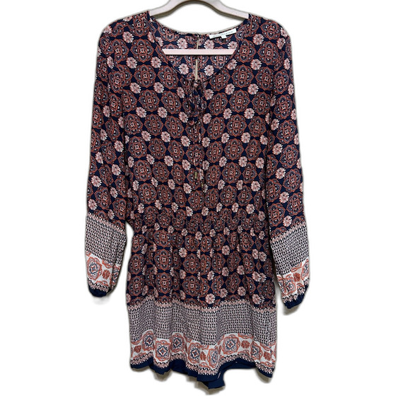 Daniel Rainn Floral Medallion Romper Womens Large Long Sleeve Multicolor Boho - Picture 1 of 9